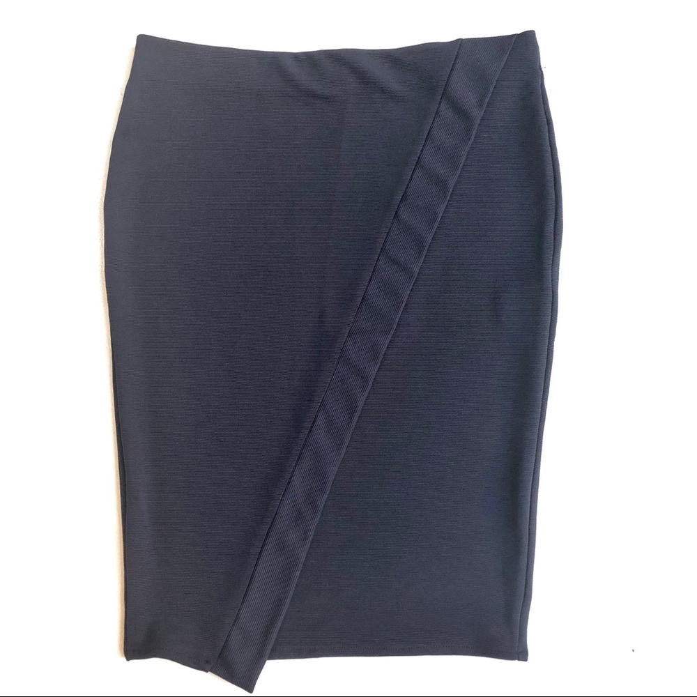 Zara Navy Blue Asymmetrical Hem Pencil Skirt